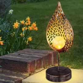 GLOBO LED Solarleuchte, Feuer-Effekt, Tropfen-Optik, Crackle gold
