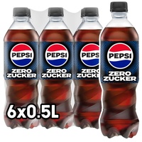 Pepsi Zero Zucker, Das zuckerfreie Erfrischungsgetränk von Pepsi ohne Kalorien, Koffeinhaltige Cola in der Flasche, EINWEG (6 x 0.5 l) (Verpackungsdesign kann abweichen)