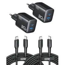 INIU 30W USB C Ladegerät, GaN Schnellladegerät mit 1,5m 60W Kabel, Dual-Port Netzteil mit intelligentem Geräteschutz für iPhone 17 16 Pro Max, iPad MacBook Air Galaxy S26 Pixel Xiaomi [2-Pack Schwarz]