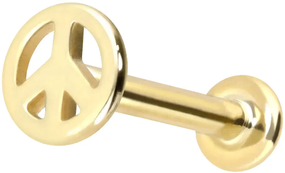 14 Karat Gold Labret mit Push Fit PEACE-ZEICHEN