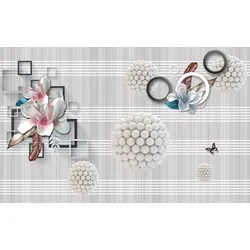 Fototapete PAPERMOON "Abstrakt 3D Effekt mit Blumen", bunt, B:4,50m L:2,80m, Vlies, Tapeten