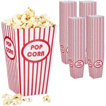 Relaxdays Popcorntüten, 100er Set, gestreift, Retro-Optik, Kino, Filmabend Zubehör, Pappe, Popcornbehälter, rot/weiß