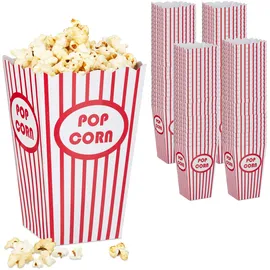 Relaxdays Popcorntüten, 100er Set, gestreift, Retro-Optik, Kino, Filmabend Zubehör, Pappe, Popcornbehälter, rot/weiß