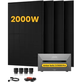 Anker Balkonkraftwerk Full Black Bifacial 2000 W inkl. 1 x 1600 Wh Anker Solix Solarbank 2 Speicher