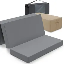 eloneo Spar-Set Klappmatratze Gästematratze, 120x195x15cm, grau inkl. Husse creme & Transporttasche