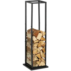 Relaxdays Kaminholzregal, Metall, HBT: 121x35x35 cm, Brennholzregal hoch, für Feuerholz, Stapelholz, Brennholz, schwarz