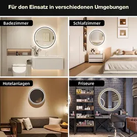 gimbelen Runder Spiegel mit Beleuchtung, 50 cm, Badspiegel mit Beleuchtung, mit Touch-Schalter und Sicherheitsglas, 3 Lichtfarben Einstellbar, 3000... / Schwarz
