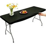 Morbuy Rechteckige Elastische Tischdecke, Rechteckig Tischdecke mit Gummizug Spanntischdecke Gartentischdecke für Outdoor Picknick Camping Partys (243x76cm,Schwarz)
