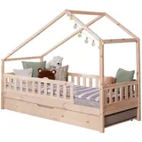 Mid.you Hausbett, Natur, Textil, Birke,Kiefer, Schichtholz, H2, Höhe ca. 16 cm, seitenverkehrt montierbar, 120x200 cm, transformierbar, nur für Rollroste geeignet, bodentiefer Einstieg, Kinder- & Jugendzimmer, Kindermöbel, Kinderbetten, Hausbetten