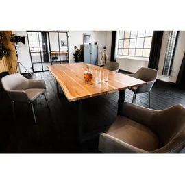 KAWOLA Esstisch massiv mit Baumkante Fuß schwarz