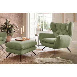 KAWOLA Hochlehnsessel CHARME Cord 72 x 100 x 80 cm Grün mit Hocker