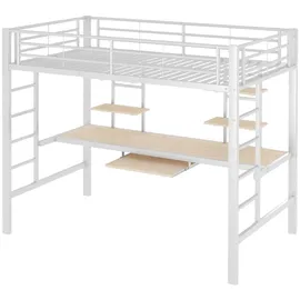 XDOVET Hochbett mit Schreibtisch und zwei Bücherregalen 90 x 200 cm MDF weiß