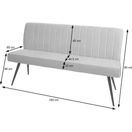 MCW Sitzbank MCW-K16, Esszimmerbank Bank Polsterbank Garderobenbank, Rückenlehne Samt Metall 160cm dunkelgrau