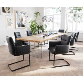 DeLife Freischwinger Jova-Flex mit Armlehnen Echt-Leder Schwarz Freischwinger flach Schwarz Taschenfederkern,