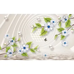 Fototapete PAPERMOON "Muster mit Blumen", bunt, B:3,50m L:2,60m, Vlies, Tapeten