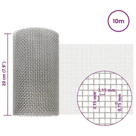 vidaXL Maschendrahtzaun 20 x 1000 cm Silber/Edelstahl