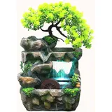 Zimmerbrunnen LED Wasserfall Beleuchtet, Tischbrunnen Deko Beleuchtung Springbrunnen Gartenbrunnen Grüne Pflanze Brunnen für Schlafzimmer, Wohnzimmer, Studie, Büro, Café