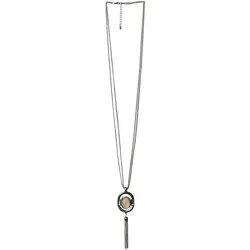 Collierkettchen STEUER "oval mit Quaste mittig Glasstein", silber, Halsketten, Damen, 83cm, Metall, L: 83cm, glänzend
