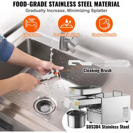 Vevor Elektrische Ölpresse, 700 W Edelstahl-Ölextraktionsmaschine, 140 °C / 284 °F konstante Temperatur, Heißpress-Ölpresse zum Pressen von E...