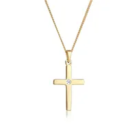 Elli DIAMONDS Halskette Damen Kreuz Anhänger Schlicht mit Diamant (0.02 ct.) aus 585 Gelbgold