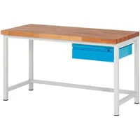 Stier Höhenverstellbare Werkbank Premium mit 1 Schublade BxTxH 1500x700x840-1040mm RAL 7035 / RAL 5012