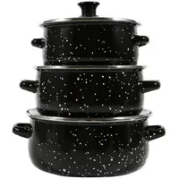 Milageto 3-teiliges Emaille-Kochtopfset mit Glasdeckel, Induktionskochtopf Suppentopf, Antihaftbeschichtung für alle Herdarten, Pastatopf Küchentopf für Zuhause Restaurantkochen, Schwarz