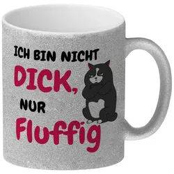 speecheese Tasse Katzen Glitzer-Kaffeebecher mit Spruch Ich bin nicht dick, nur fluffig