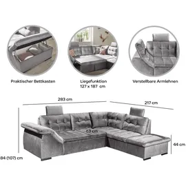 ed-lifestyle polstermöbel Estrella Ecksofa 283 x 217 cm, mit Schlaffunktion und Bettkasten Beige, Ausführung:Links - Beige