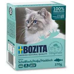 Bozita Häppchen in Gelee 370 Gramm Katzennassfutter 16 x 370 Gramm mit Schellfisch