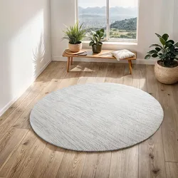 Wollteppich "WOOLY DREAM", beige (natur), H:10mm Ø:100cm, Wolle, MYFLAIR MÖBEL & ACCESSOIRES, Teppiche, handgewebter Wendeteppich, meliert, reine Wolle, Wohnzimmer