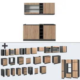 Vicco Küchenzeile Küchenblock Einbauküche R-Line J-Shape Anthrazit Eiche 160 cm modern Küchenschränke Küchenmöbel
