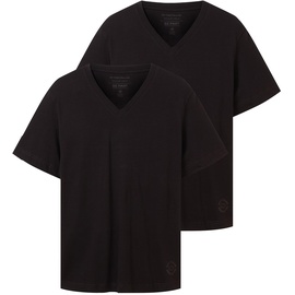 TOM TAILOR T-Shirt mit V-Ausschnitt im 2er-Pack, Black, XXL