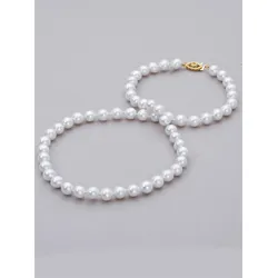 Perlenkette LADY, gold (gelbgold 585), Halsketten, Damen, 45, Gold-Metall-Perlen, L: 45cm, Gold, Metall, Perlen
