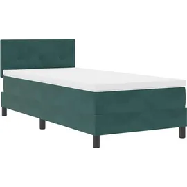 vidaXL LED Boxspringbett mit Matratze Dunkelgrün 90 x 190 cm Samt