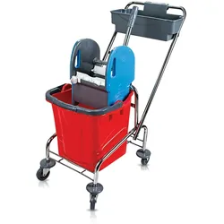 CleanSV Reinigungswagen Eineimerfahrwagen mit Deichselkorb 1 Eimer 20 Liter
