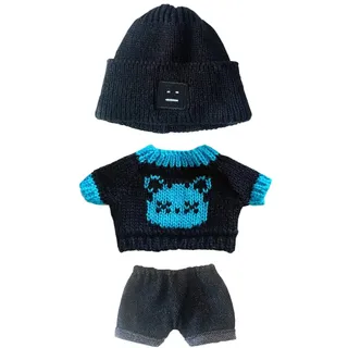 niannyyhouse 20cm Plüsch Puppe Kleidung Hut Kätzchen Pullover Flanschen Jeans Kpop Puppe Kleidung (Schwarz+Blau)