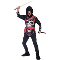 Amscan Vampir-Kostüm Ninja Kinderkostüm mit Skelett Print - Schwarz Rot schwarz 6-8 Jahre
