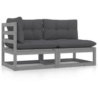 vidaXL 2-tlg. Garten-Lounge-Set mit Kissen Grau Kiefer Massivholz