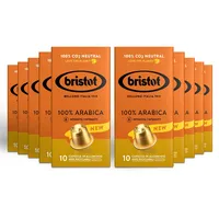 Bristot, 100% Kaffee Arabica – 100 Kapseln kompatibel mit Nespresso – Kaffeemischung aus Mittelamerika und Brasilien, Schokolade und Trockenfrüchtenoten – 10 Packungen pro 10 Aluminium-Kapseln