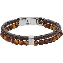 Armband FOSSIL "VINTAGE CASUAL, JF03118040", braun (edelstahlfarben, braun, braun), Armbänder, Edelstahl-Leder, Edelstahl, Leder, mit Tigerauge