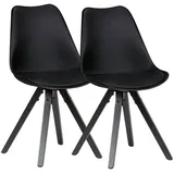 KADIMA DESIGN Esszimmerstuhl 2er Set Retro Esszimmerstuhl Schwarz mit Schwarzen Beinen (Polsterstuhl Skandinavisch Rückenlehne), Küchenstuhl Kunstleder gepolstert schwarz