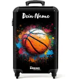 NoBoringSuitcases.com Handgepäck Koffer, Koffer Personalisiert, Reisekoffer, Koffer Klein, Reisetasche mit Rollen, Koffer Handgepäck, Trolley Handgepäck 55x40x20 cm (Basketball - Orange)