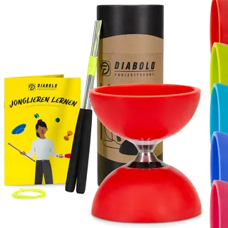 Diabolo Freizeitsport Diabolo Set Pro mit kugelgelagerter Achse, Handstäben Ersatzschnur rot 120 MM