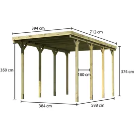Karibu Carport 384 x 588 cm grau kesseldruckimprägniert inkl. H-Pfostenanker