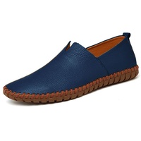 Einfarbige Lederschuhe Für Herren Business-Schuhe Aus Leder Mit Weicher Sohle Atmungsaktive Slipper,Farbe: Blau,Größe:49