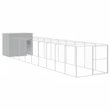 vidaXL Hundehütte mit Auslauf 214 x 1069 x 181 cm Stahl Hellgrau