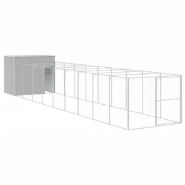 vidaXL Hundehütte mit Auslauf 214 x 1069 x 181 cm Stahl Hellgrau