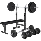 GORILLA SPORTS Hantelbank mit Ablage, Dip-Station, inkl. Hantelset 100kg, Klappbar, Schwarz/Weiß schwarz