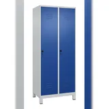 C+P Spind Classic PLUS, Füßen, 2 Abteile, HxBxT 195x80x50cm, Sicherheitsdrehriegel, Hellgrau/Enzianblau von PROREGAL
