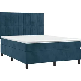 vidaXL Boxspringbett mit Matratze & LED Dunkelblau 140x200 cm Samt